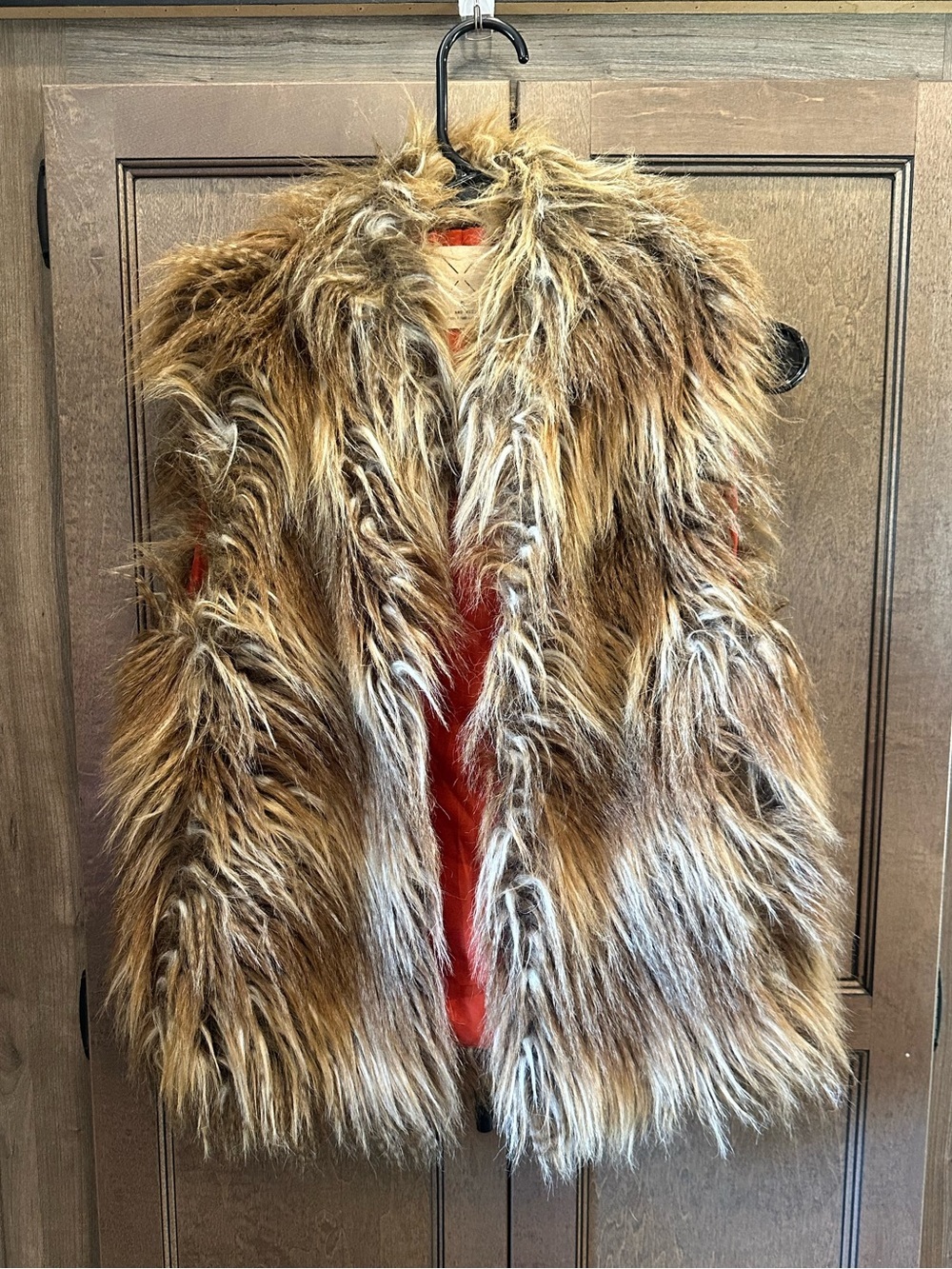 Pins & Needles Taupe Faux Fur Vest with Orange Lining Size Small